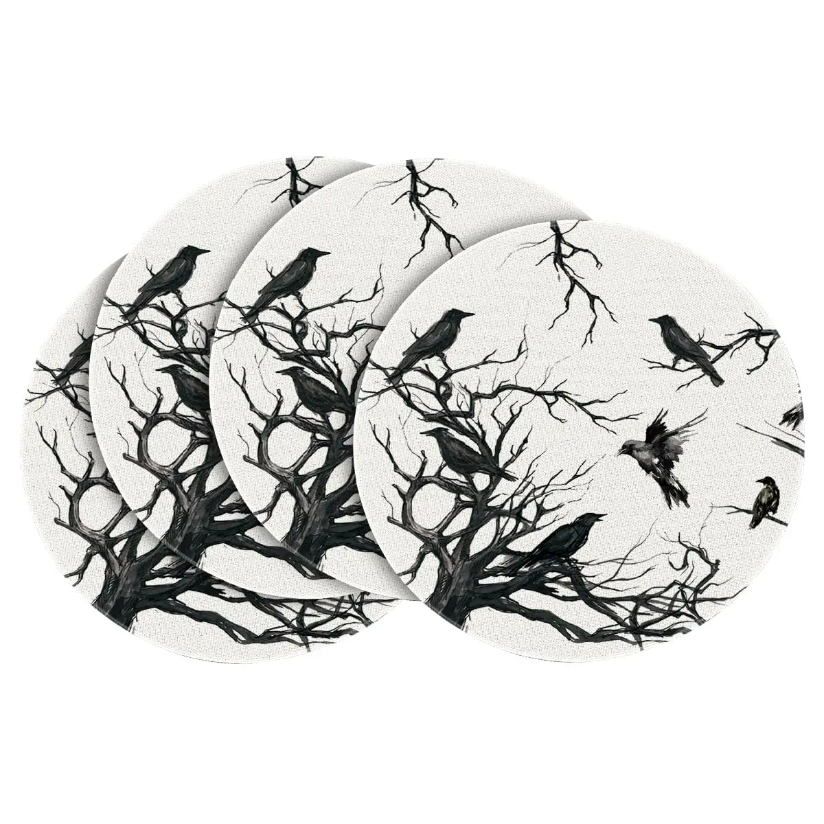 

Silhouette Tree Crows Halloween Round Placemats Set of 4, 14 Inch Fall Round Table Mats for Dining Decoration