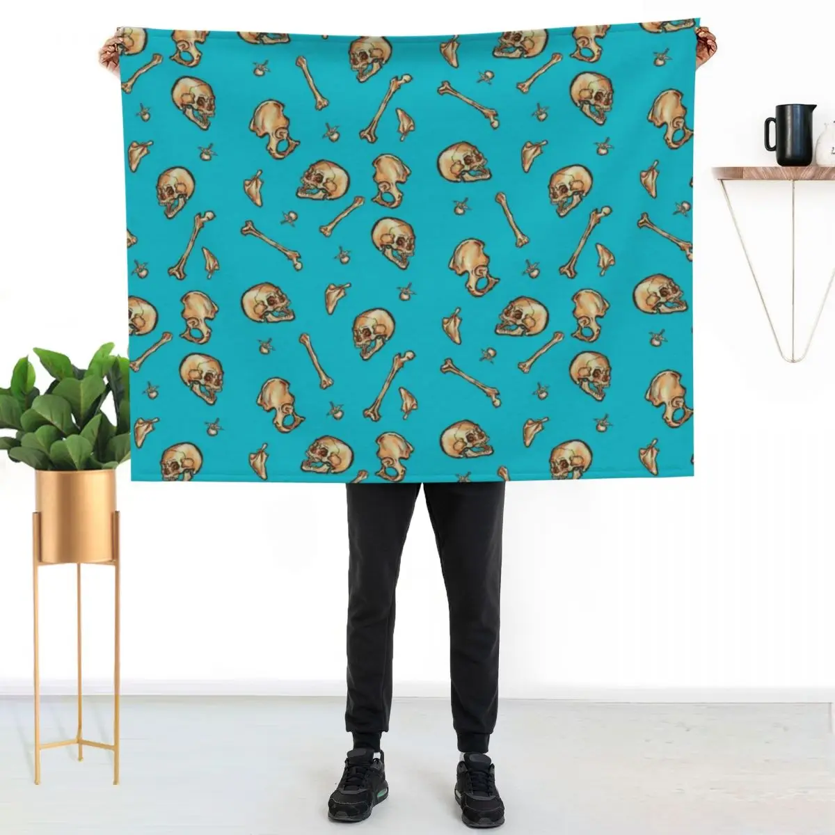 Bones (Teal) Throw Blanket For Sofa Thin Hairy Decorative Sofa Bed covers Thins For Baby Blankets