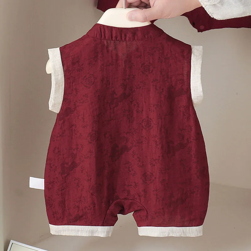 Summer Newborn Stuff Toddler Girl Clothes Chinese Style New Year Sleeveless Cotton Red Birthday Baby Romper Boys Clothing B295