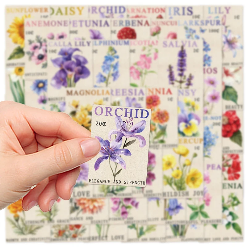 50PCS Vintage Flower Postage Stamp Graffiti Stickers Aesthetic Botanical Decorative Notebook Guitar Envelope Decals Kid Toy Gift view 2