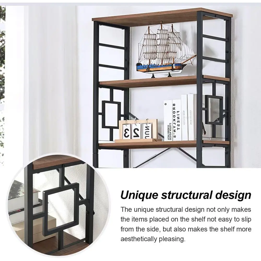 Industrial 84 Metal Frame Bookshelf, 7-Tier Open Shelves, Rustic Brown for Home & Office