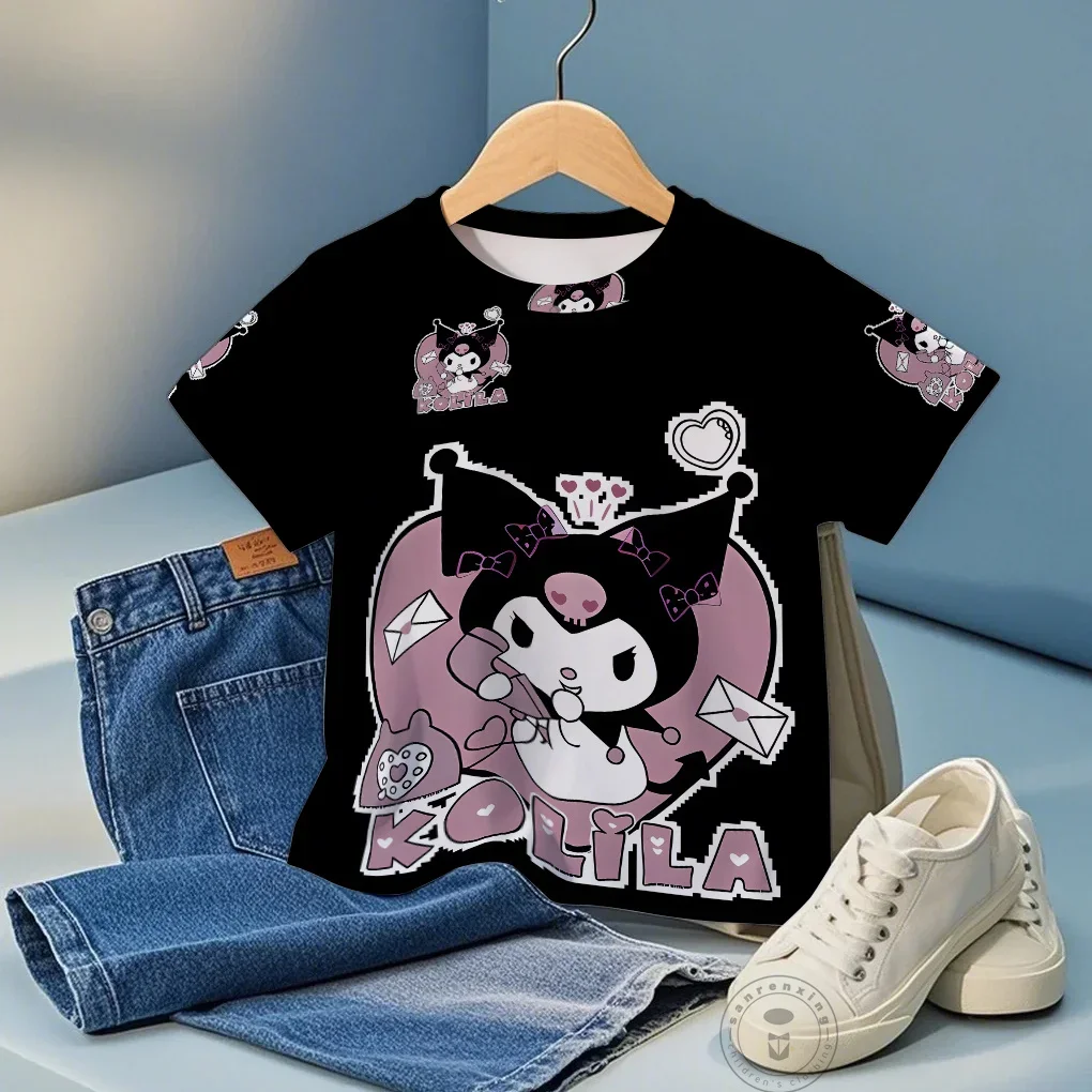 

Cute Sanrio My Melody Kuromi 3D Print Short Sleeve T Shirt For Boys Girls Summer Round Neck Cartoon Streetwear Kids Top