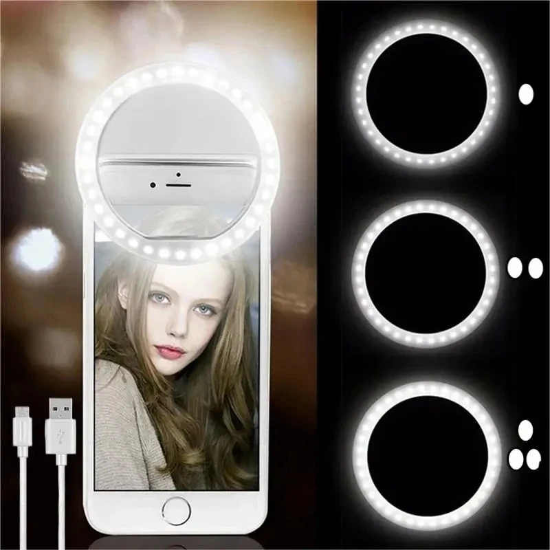 USB Charge Led Selfie Ring Light Portable Mobile Phone 36 LEDS Selfie Lamp 3 Levels Lighting Luminous Ring Clip For Smart Phones