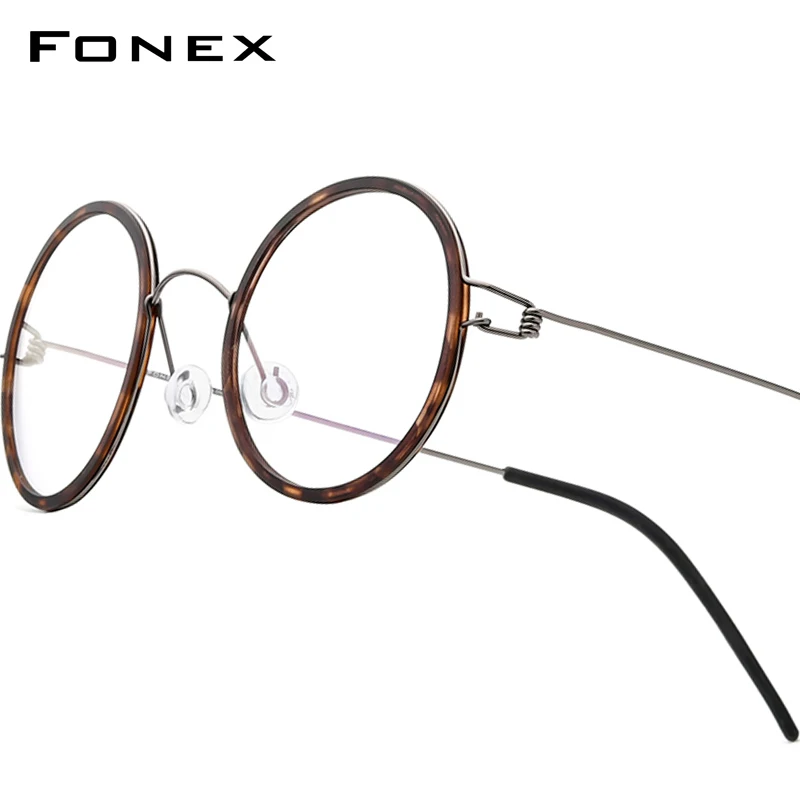 FONEX Titanium Alloy Glasses Frame Men Brand Design Round Eyeglasses Korean Screwless Denmark Ultralight Morten Eyewear 98636