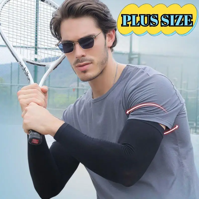 1 par de mangas de brazo refrescantes de verano para hombre fuerte deportes al aire libre seda de hielo transpirable Anti UV guantes de protección solar guardabrazos