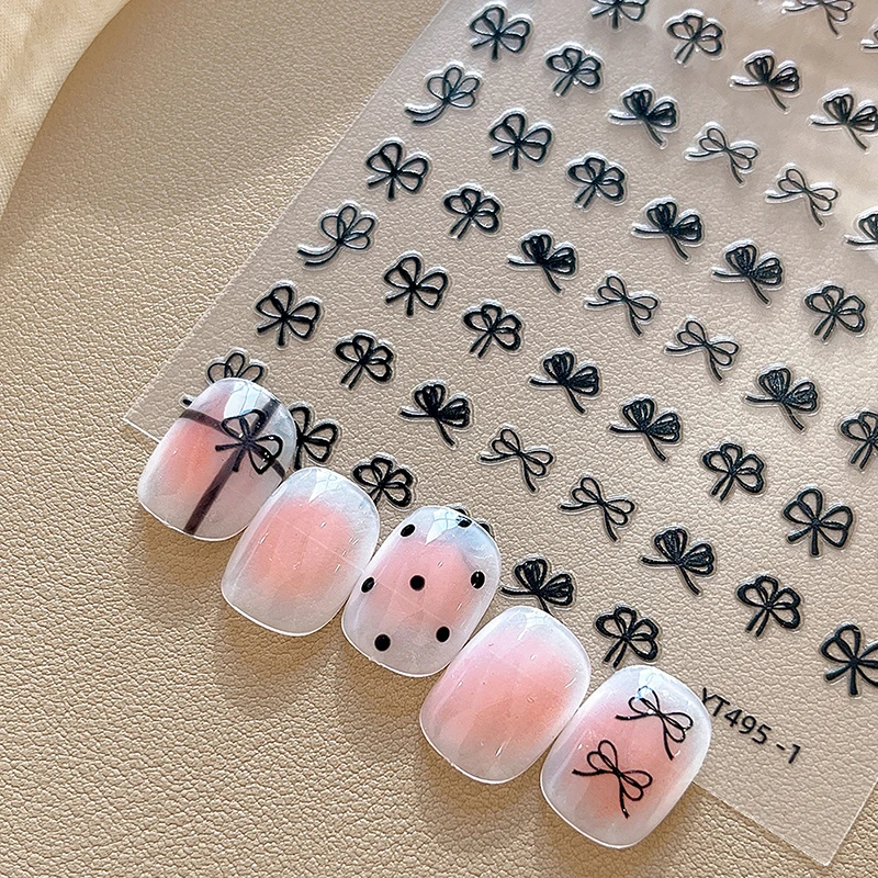 Bow Tie Nail Stickers Exquisite Versatile Retro Black And White Bowknot Patterned Flat Nail Back Adhesive Tape Nail Art Diy