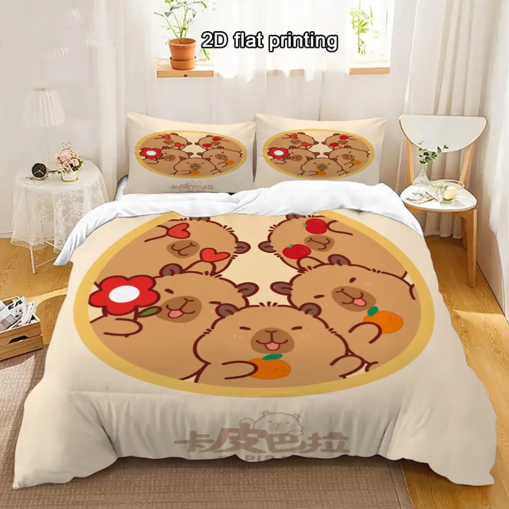 

3pcs Capybara Bedding Set Cartoon Animal Pattern Print Duvet Cover Set Gifts for Kids Teens Bedroom Decor Twin/Single Size
