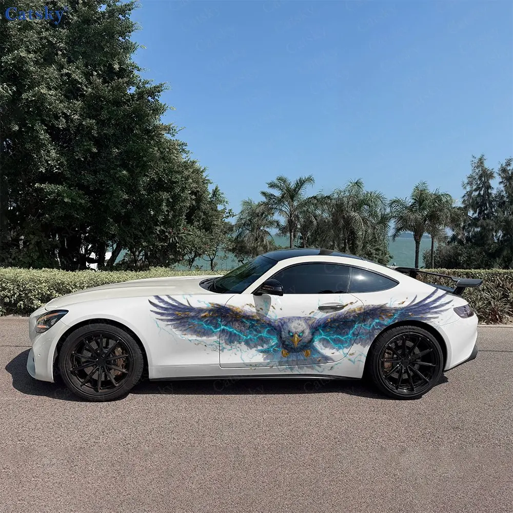 2pcs Thunder Splatter Eagle Car Side Wraps, Self-Adhesive PVC Waterproof & Scratch-Resistant Stickers, Car Accessory Gift