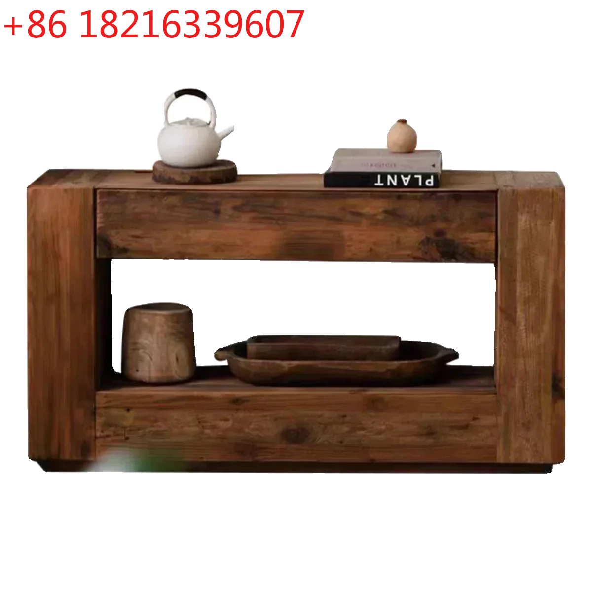 TAO Solid Wood Retro Old Pine Rectangular Bed & Breakfast Living Room Curio Cabinet against the Wall