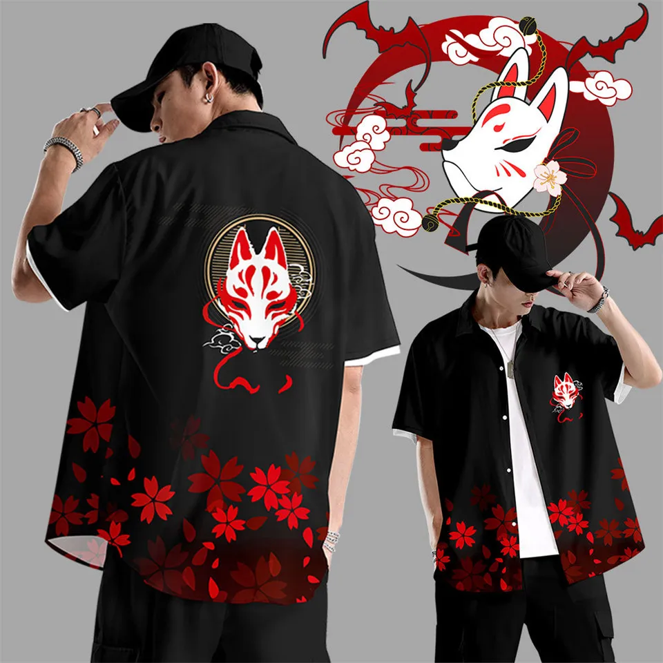 

Japanese Anime Flower Fox Devil Kon Print T-shirt Men Harajuku Shirts Men Women Manga T Shirt Streetwear Clothes