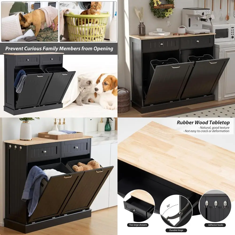 

Pull-Out Trash Cabinet for Kitchen Island, 2X13 Gallon Freestanding Garbage Can Holder, Ideal for Living & Dining Rooms, Black