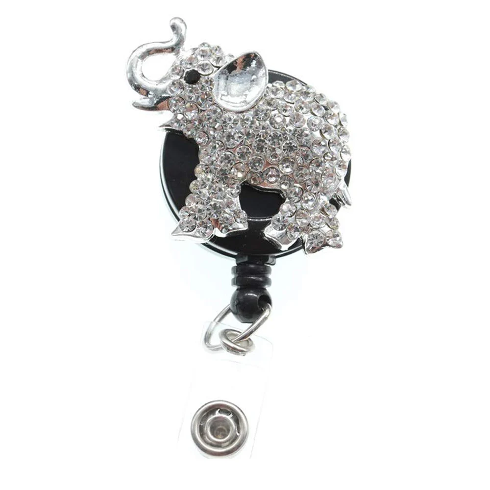 20 Pcs/Lot Office Supplier Fashion Cute Rhinestone Elephant Animal Retractable ID Badge Holder Reel With Alligator Clip