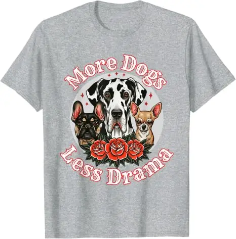 Mehr Hunde, weniger Drama – Great Dane, Frenchie, Chihuahua T-Shirt – Y2K Haustierliebhaber Grafik-Bekleidung – Personalisiertes Streetwear Spruch-T-Shirt – Detail 7