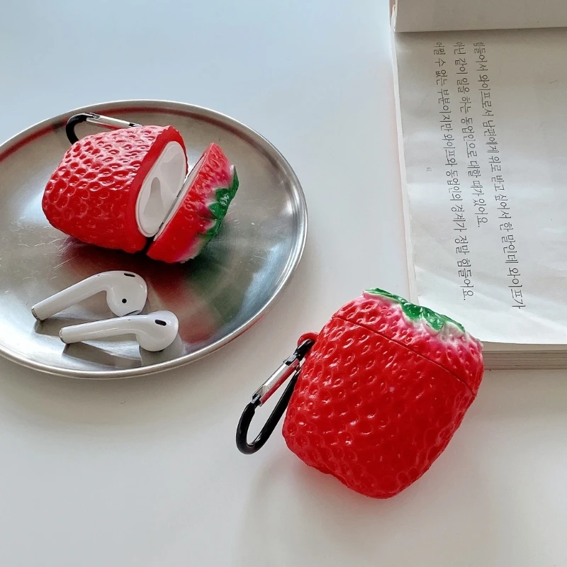 R91A Strawberries Case Soft Silicone Cartoon Protective Cover for Earphone