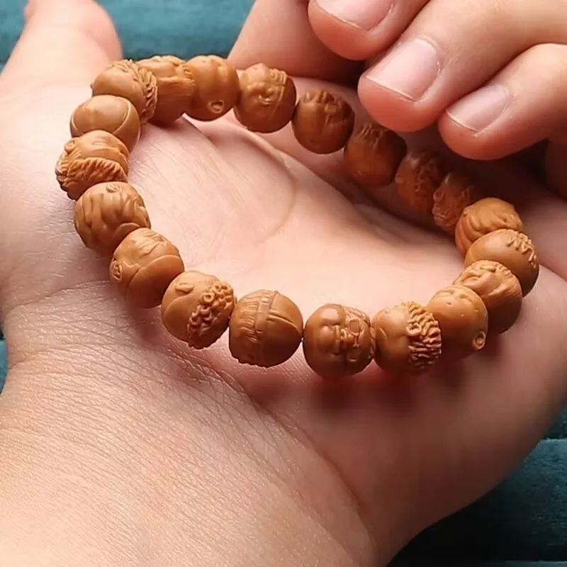 Monkey Head Walnut Carved New Hundred Lotus Cute Afu Samanera Single-Wrap Bracelet Crafts Olive Nut Bodhi Men