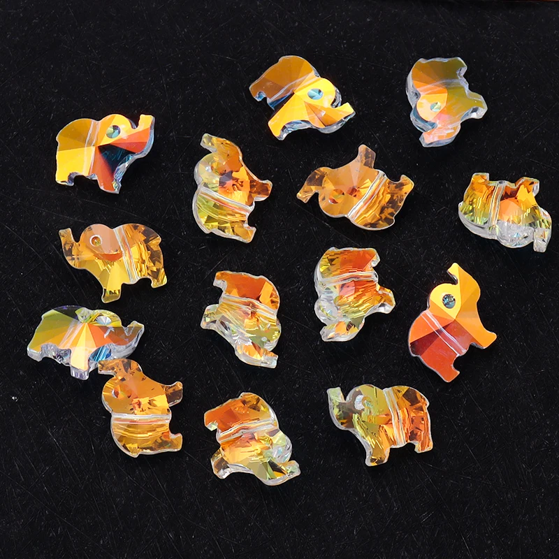 10Pcs Rainbow Color Crystal Small Elephant Charms13*15mm Fit Jewelry Necklaces Animal Pendant Charms Makings Wholesale