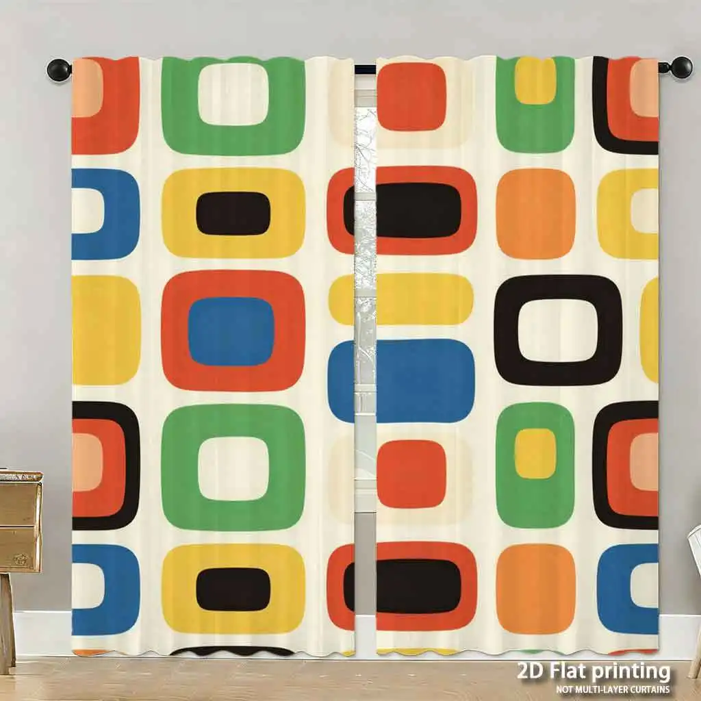 

Colorful Geometric Abstract Print Curtain Panels Modern Pop Art Style Drapes for Home Decoration Living Room Bedroom Window Trea