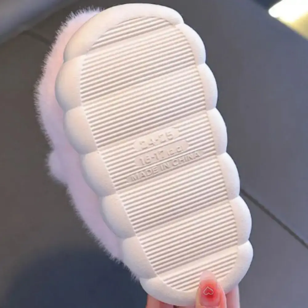 نعل مسطح مريح دافئ أرنب النعال فو الفراء المضادة للانزلاق شبشب شتوي مقاوم للماء أحذية منزلية كبيرة العينين للأطفال