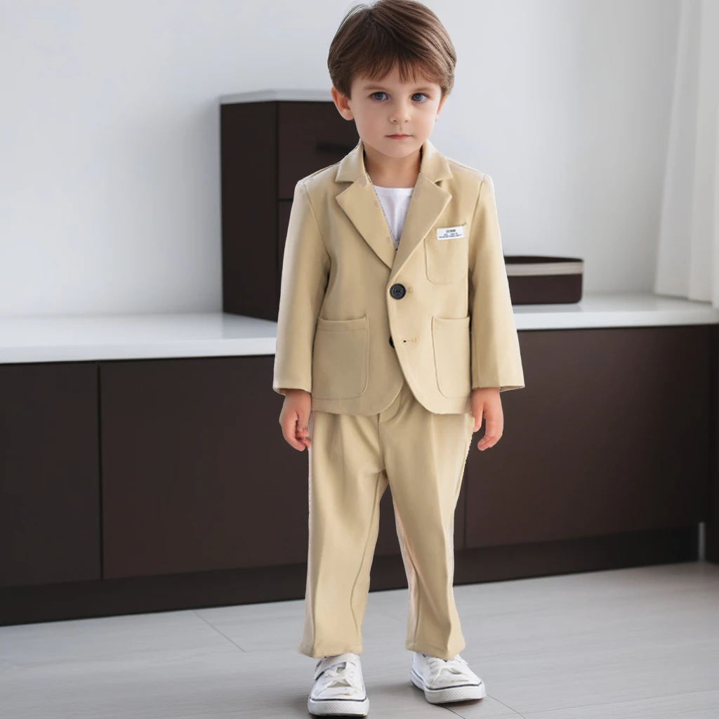 School Uniform for Boys Yellow Casual Blazers Trousers Two-piece Flower Child Wedding Costume Handsome Host Performance Outfits