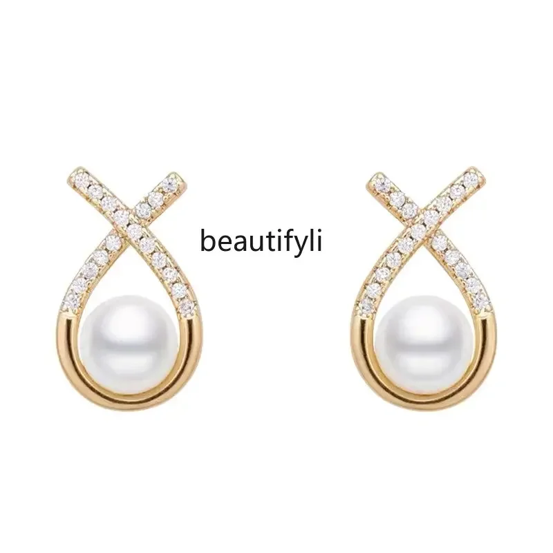 

yj Pearl Stud Earrings Women's Light Luxury High-Grade Temperament Earrings Non-Piercing Ear Clip