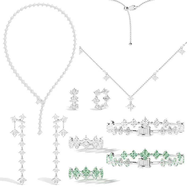 

S925 Sterling Silver Shine Sparkling Ring Earrings Bracelet Necklace Women's Fashion Temperament Classic Luxury New Jewelry