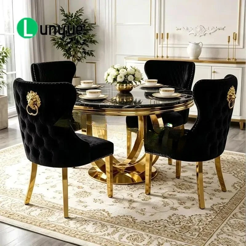 Modern Round Marble Dining Table Set with Rotating Susan for 4 6 8 Seater Dining Room Restaurant Furniture