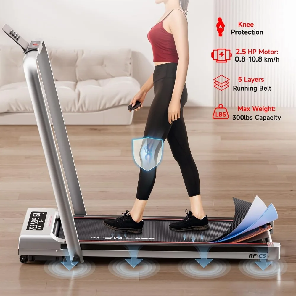جهاز مشي محمول بقوة 2.5 حصان تحت المكتب للمنزل والمكتب - وسادة مشي بسعة 300 رطل، تصميم قابل للطي لممارسة التمارين الموفرة للمساحة