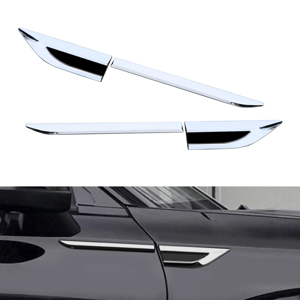 Silver&Black Car SUV Body Front Door Side Fender Trim Dagger Emblem Sticker Cover Accessories Badge Strip Stripe Decal Decor