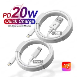 Oryginalny kabel USB C do szybkiego ładowania PD o mocy 20 W do iPhone'a 16 15 14 8 Plus 13 12 11 Pro XS Max Car Life 30 W Kabel USB do ładowarki 1 m 2 m 3 m