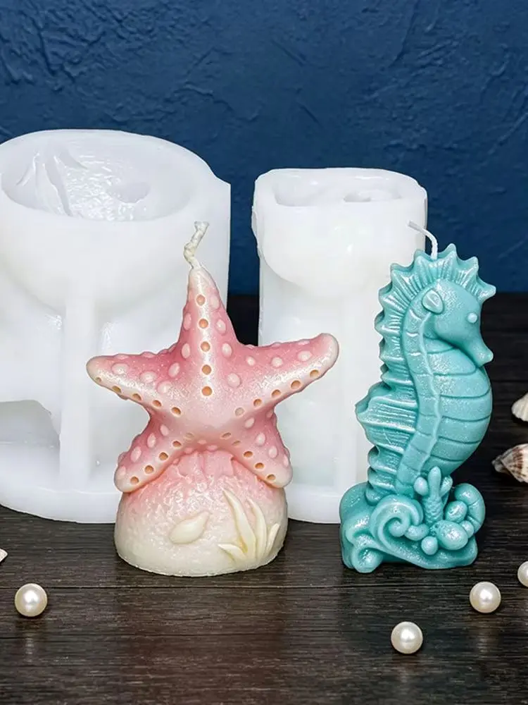 Marine Life Silikon-Kerzenform, Seestern-Muschel-Seepferdchen-Design für DIY handgemachte Duftkerzen, Gips- und Harzhandwerk.