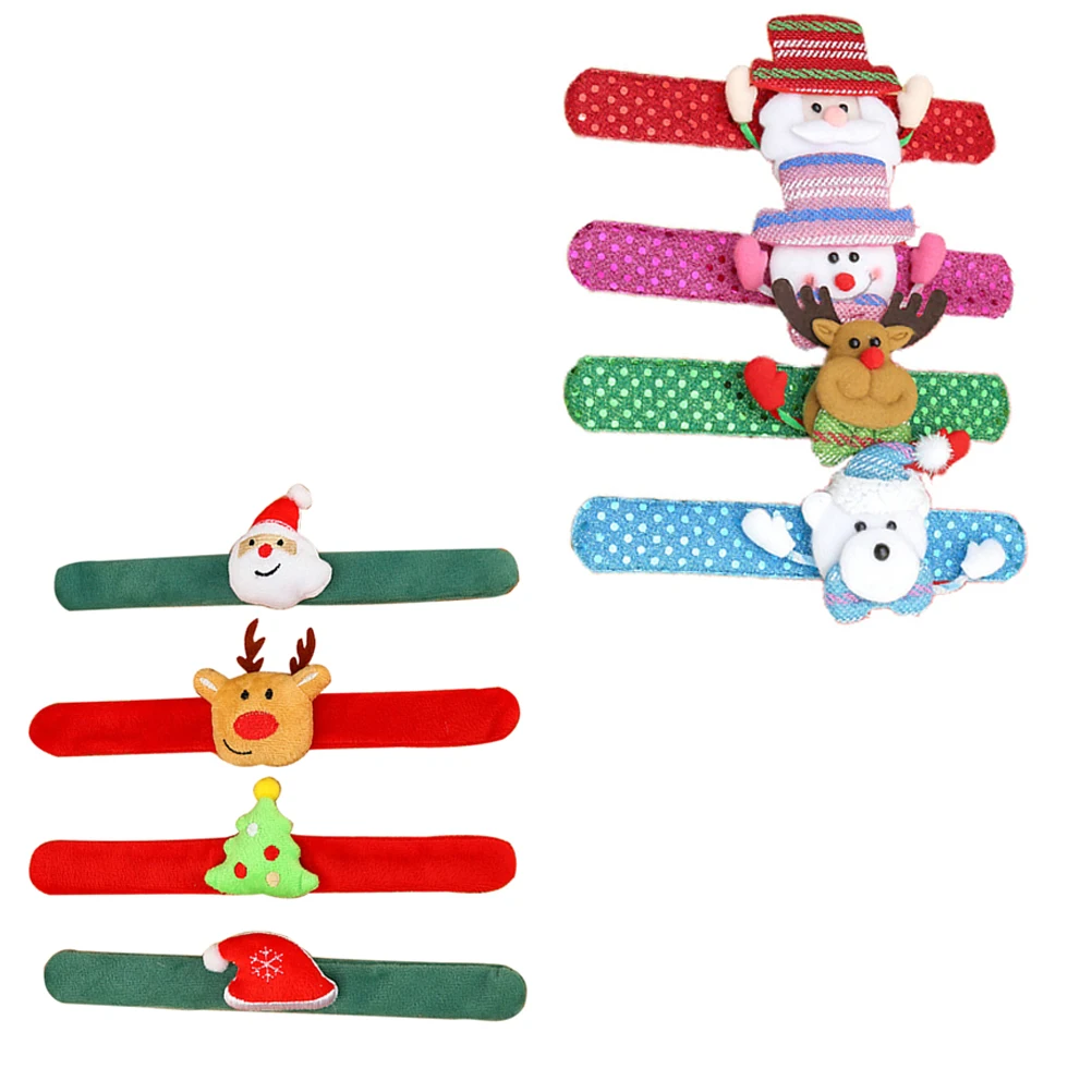 

8Pcs Light-Up Slap Bracelets Creative Christmas Party Favors Lovely Wrist Jewelry Decorative Photo Props for Kids
