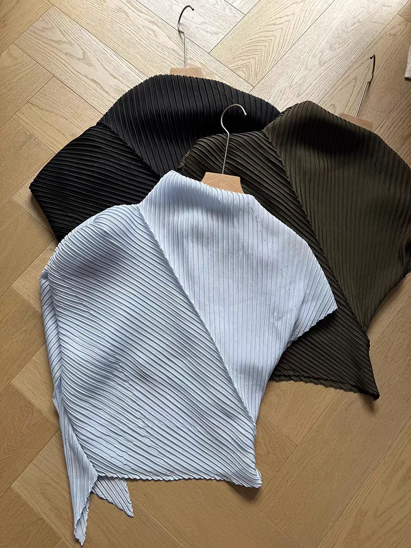 Pleated T-Shirt 2026 Summer New Japane Irregular Cut Pile Collar Top Simple Fashion Lightweight Wrinkle-Free Women Skirt