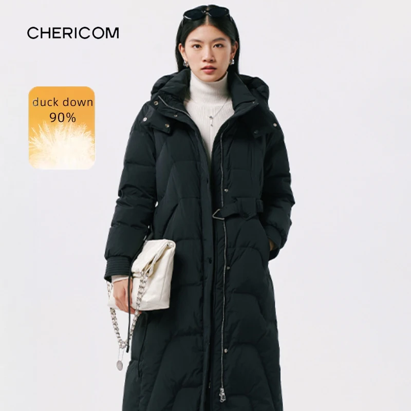 

Chericom женский пуховик средней длины, новая подкладка, уютная теплая съемная шапка, однотонная утолщенная верхняя одежда на молнии Y298108Y