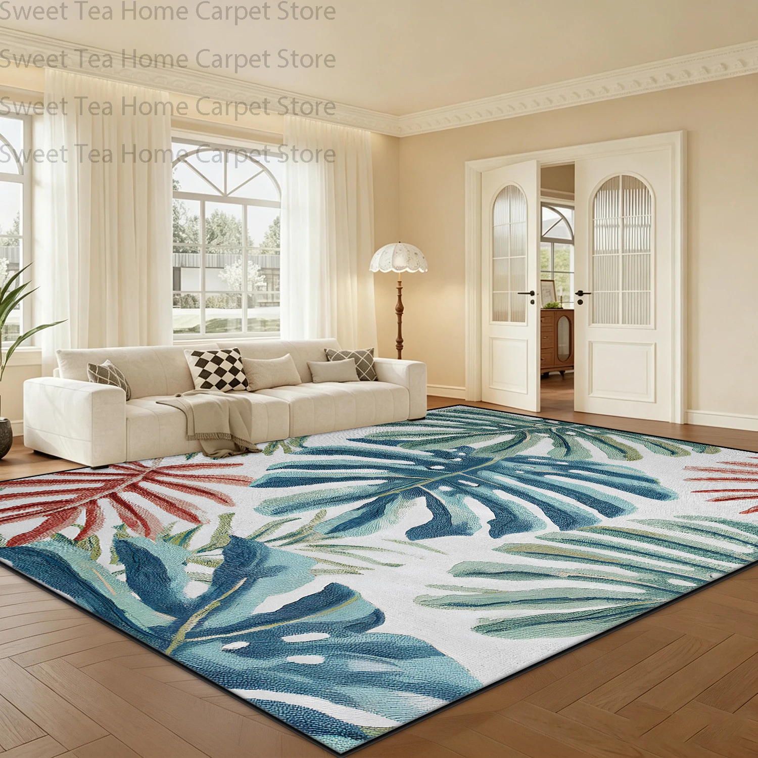 Boho Tropical Leaf Print Large Living Room Carpets Decoration Study Bedroom Non-slip Washable Mats Soft Fluffy Office Area Rug