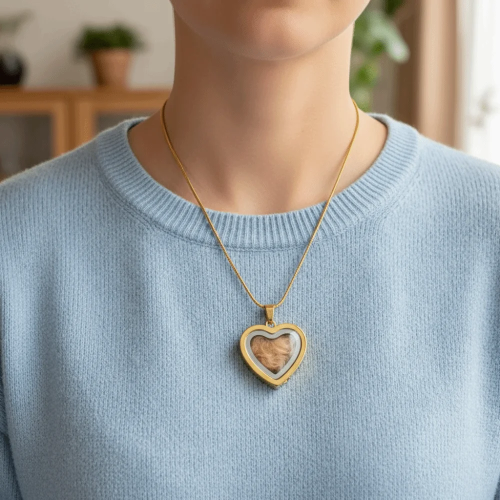Stainless Steel Pet Memorial Lockets Love Heart Decorative Keepsake Urn Necklace Dust-proof Sealed Ashes Necklace Pendant