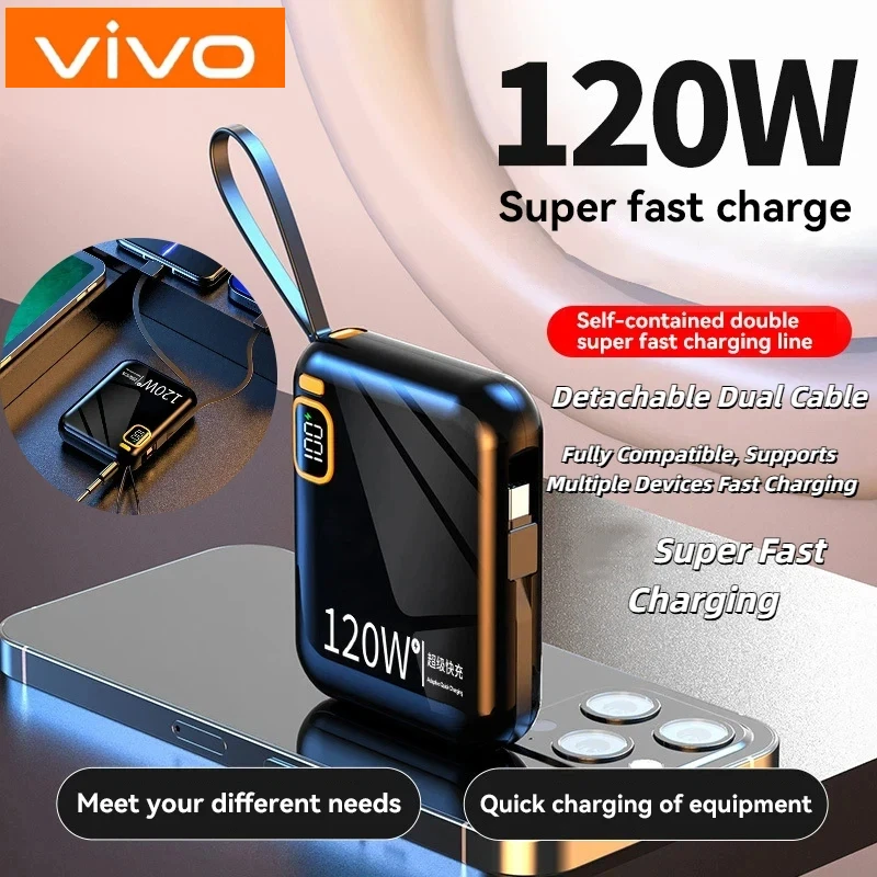 

Портативное зарядное устройство VIVO PD 120W Power Bank 50000 мАч с кабелем USB-C, съемным, двусторонним быстрым зарядным устройством для iPhone Samsung 2026