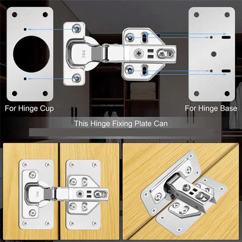 

AEE4-10Pair Hinge Repair Plate Cabinet Furniture Drawer Table Repair Mount Tool Hardware Stainless Steel Hinge Fixing Plate
