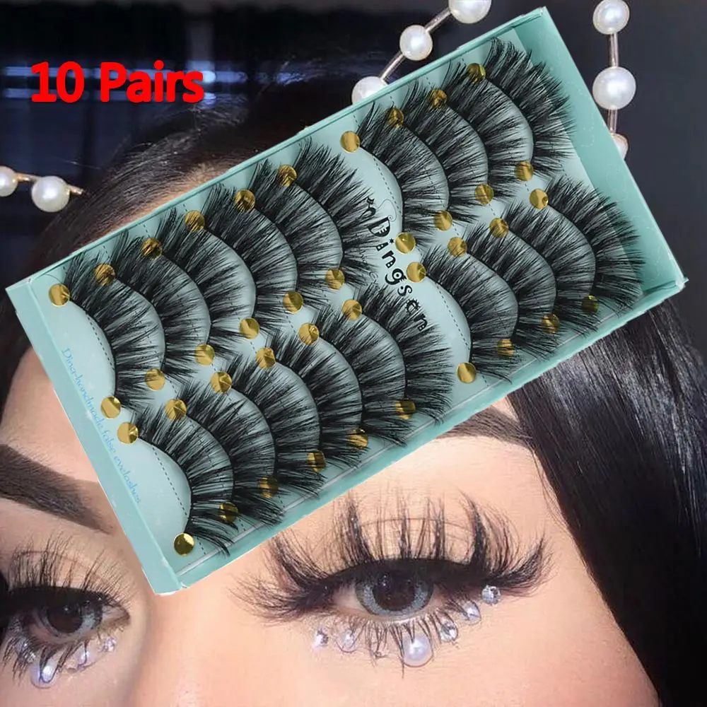 10 Pairs Pure Hanmdade Fluffy Natural Lash Extension Tools 3D Faux Mink Hair False Eyelashes Thick Long