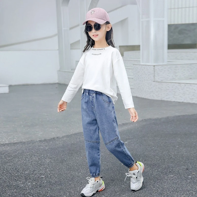 2-12 Years Old Spring Autumn Girls Jeans Fashion Splicing Slim Fit Style Long Denim Pants For Kids Children Present Trousers