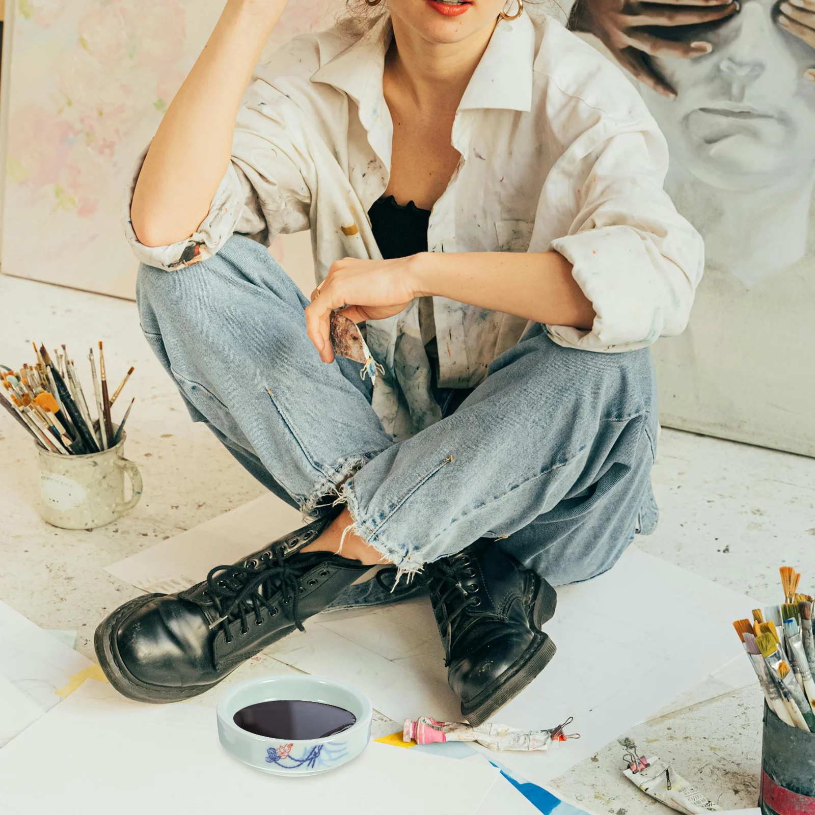 

1Set Ceramic Mixing Trays Stylish Color Display Plates Reliable Ink Watercolor Mixers Perfect Gift for Painting Enthusiasts DIY