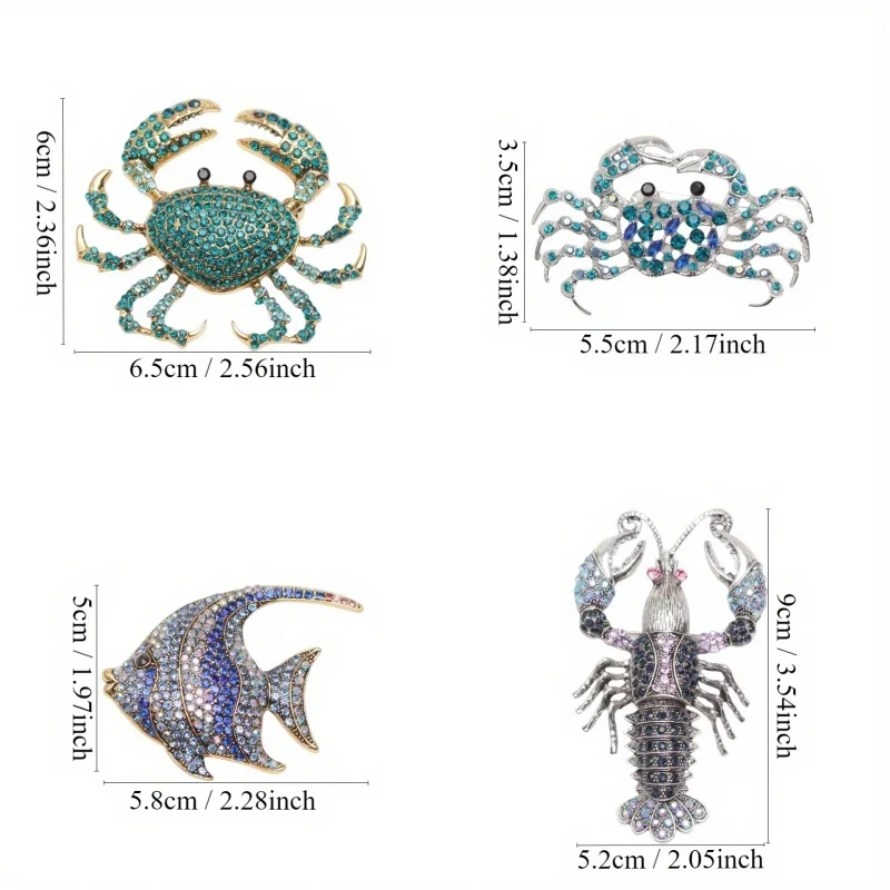 Rhinestone Lovely Crab Brooches for Women New Sparking Sea Animal Party Casual Brooch Pin Gifts