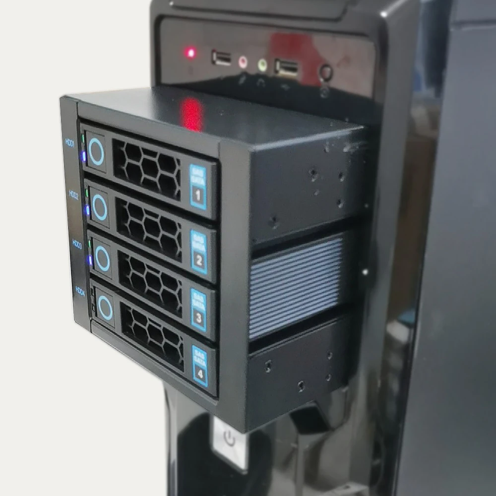 4-Bay Hot Swap Hard Disk Cage Module 3.5-inch SATA SSD HDD Rack Cabinet Data Storage For Three 5.25-inch Optical Drive Position