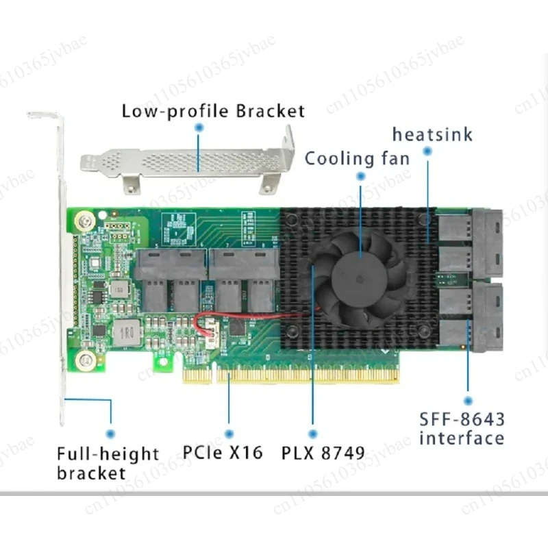 8-Port U.2 To PCIe X16 Adapter SFF-8643 Hard Disk Expansion Cartridge Heatsink
