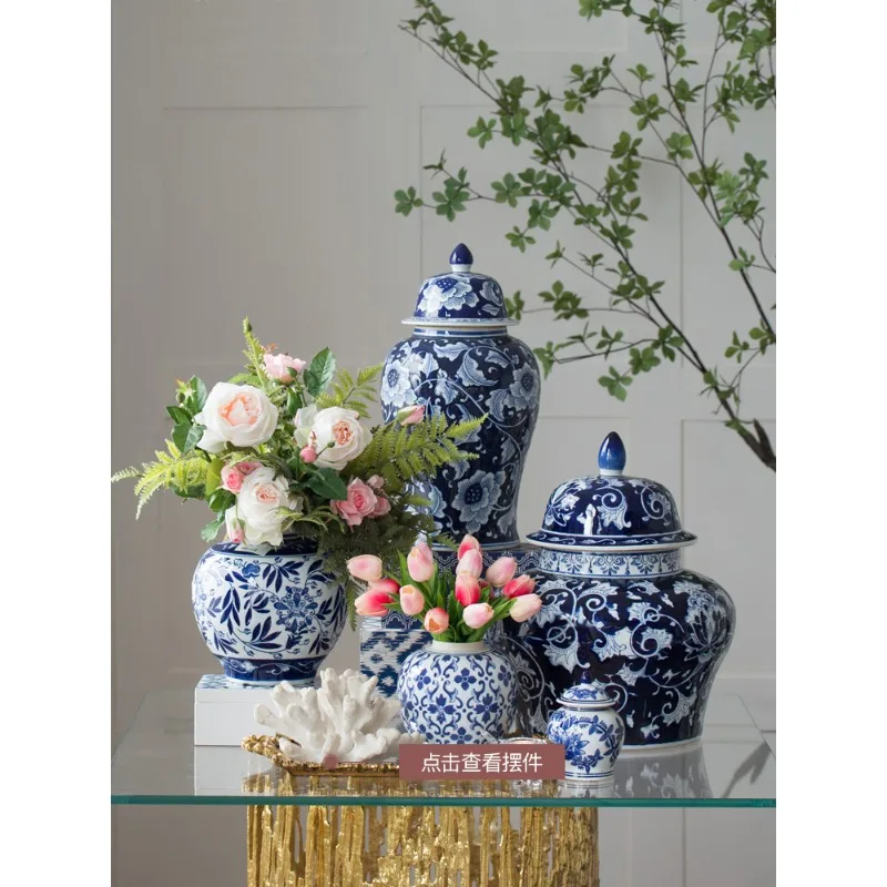 Harvest cottage blue and white general vase storage jar new Chinese style home living room  arrangement flower ware ornaments