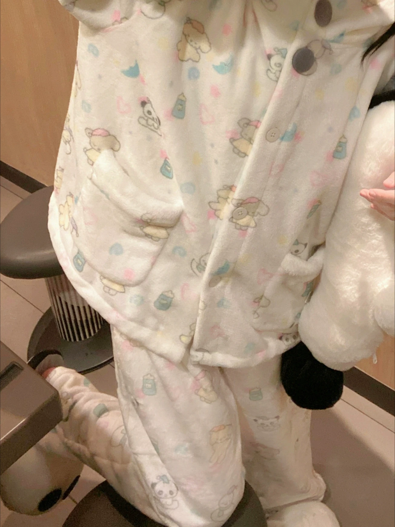 Pijama Original de Panda con capucha, franela cálida, dibujos animados, Otoño e Invierno, ropa de casa para niñas, pijama con orejas bonitas, conjuntos de pijamas, ropa de dormir