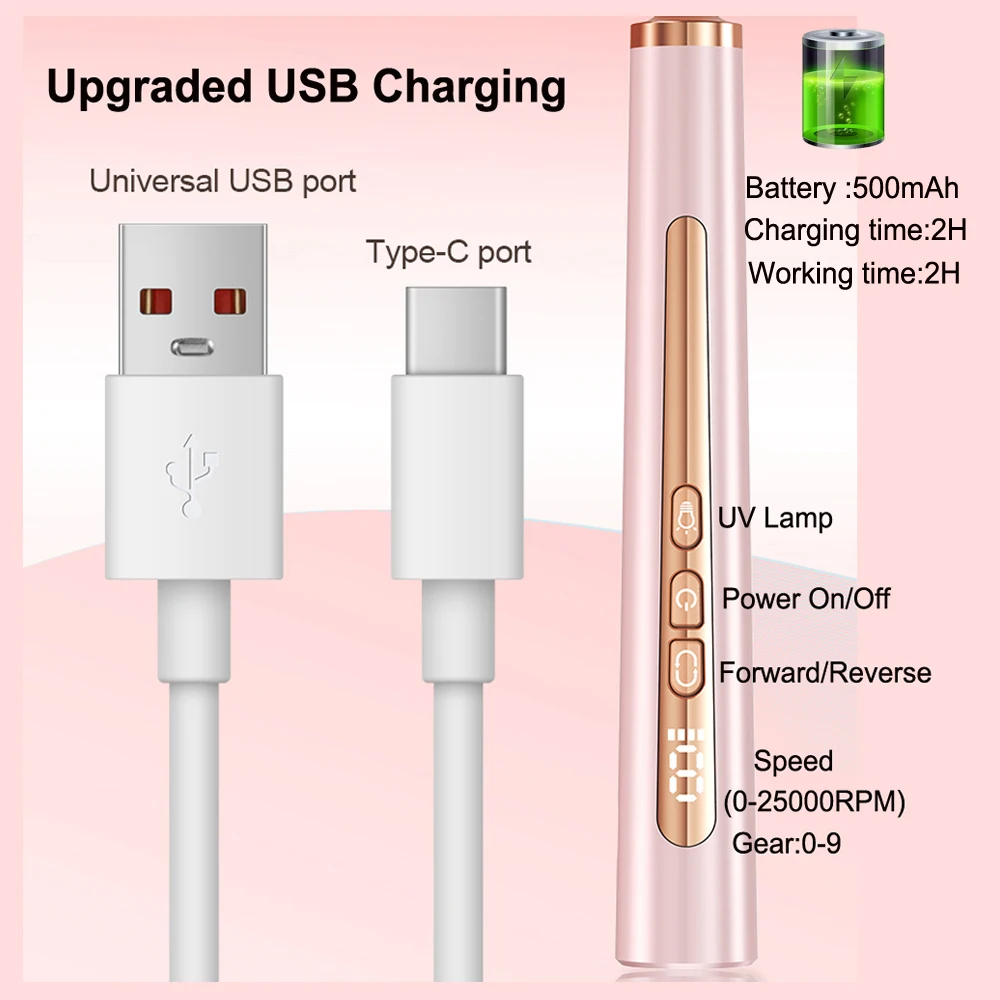 Electric Nail Drills with UV Nail Lamp 9 Speeds Adjustable Portable Mini Manicure Drill for Manicure Pedicure Nail Gel Remover