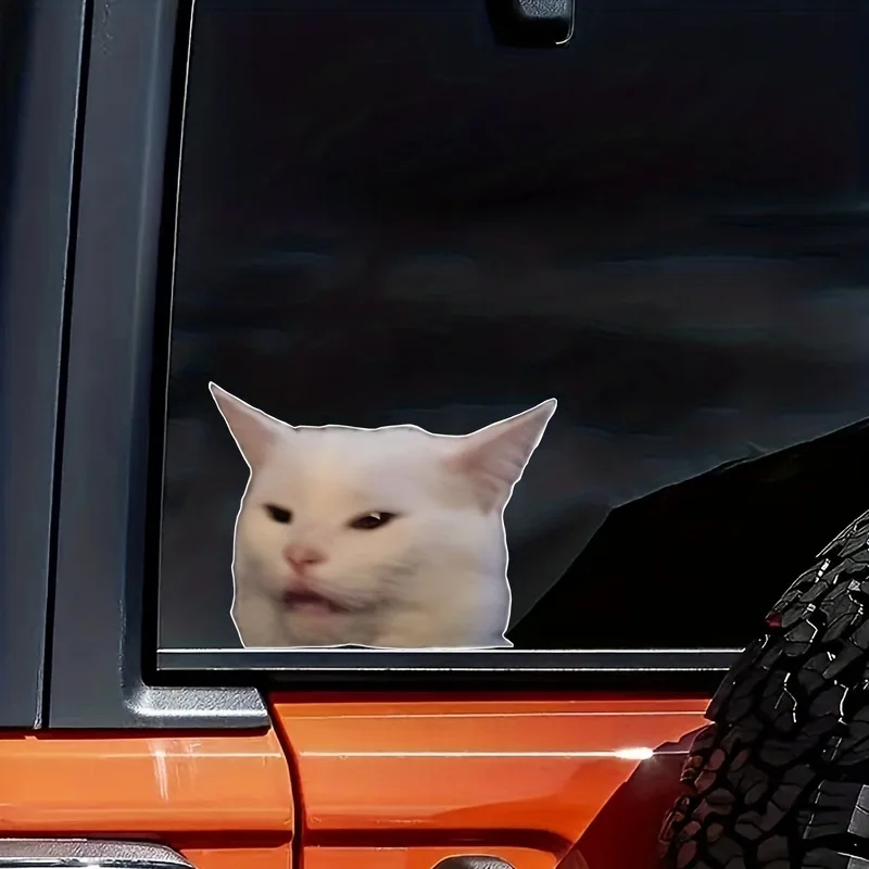 ملصقات Funny Smudge The Grumpy White Cat Meme - شارات ذاتية اللصق من الفينيل غير اللامع مع عيون تعريضية للسيارات وأجهزة الكمبيوتر المحمولة والنوافذ #1