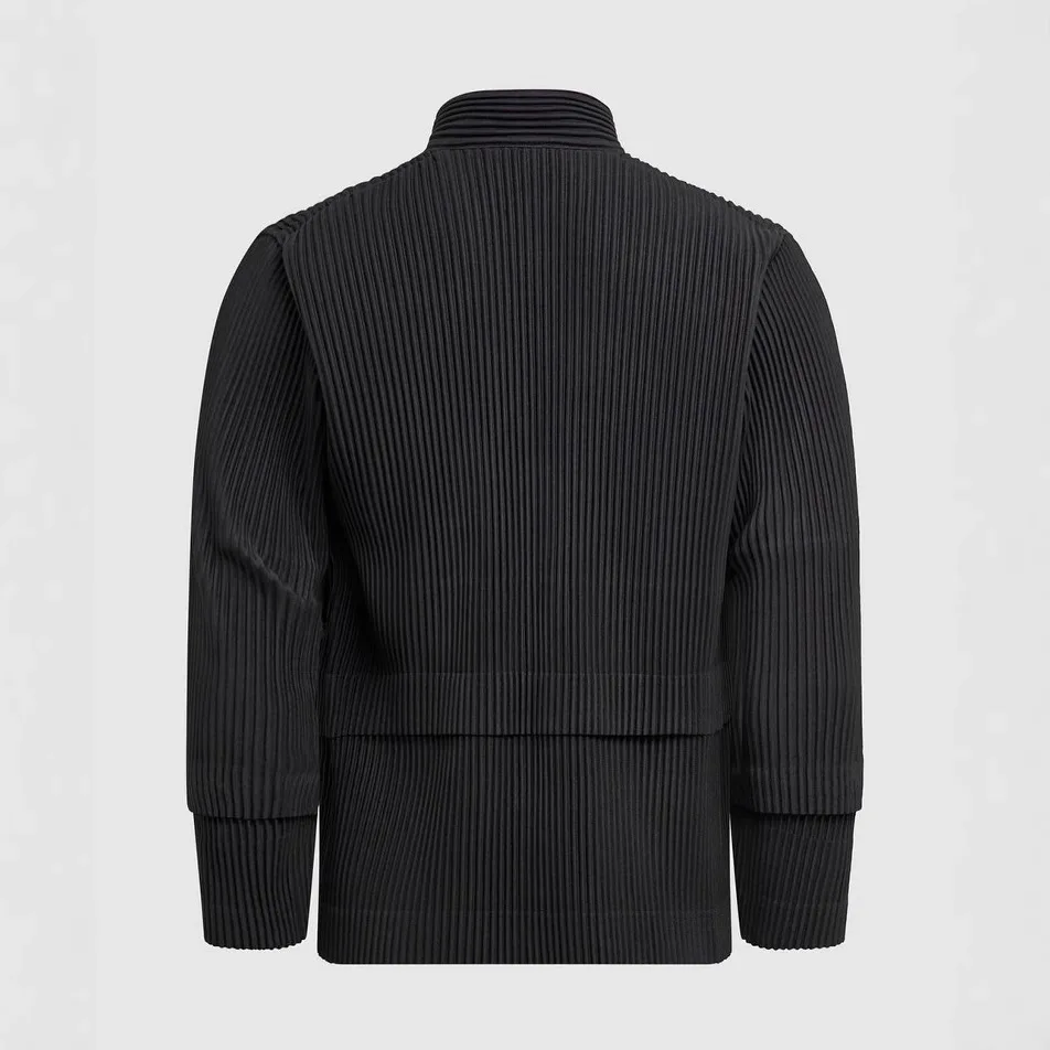Miyake Spring and Autumn Folded Men's Top Plisse Fashion Casual Tooling Jacket Pleated Zipper Loose Long Sleeve Pleat Jacket