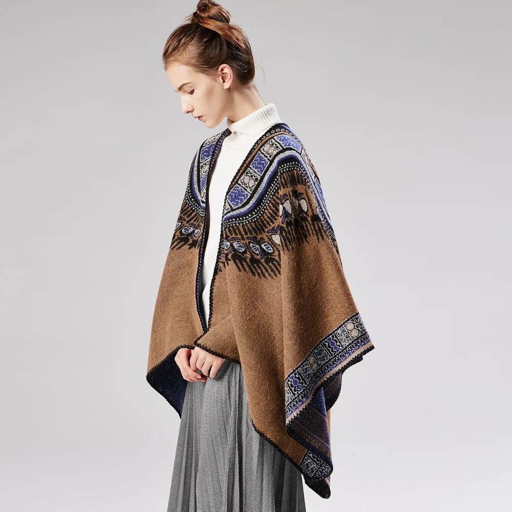 2022 Women's New Abstract Pattern Thickened Split Dual-purpose Cape Cross-border Special Hot Selling Cape Ponchos