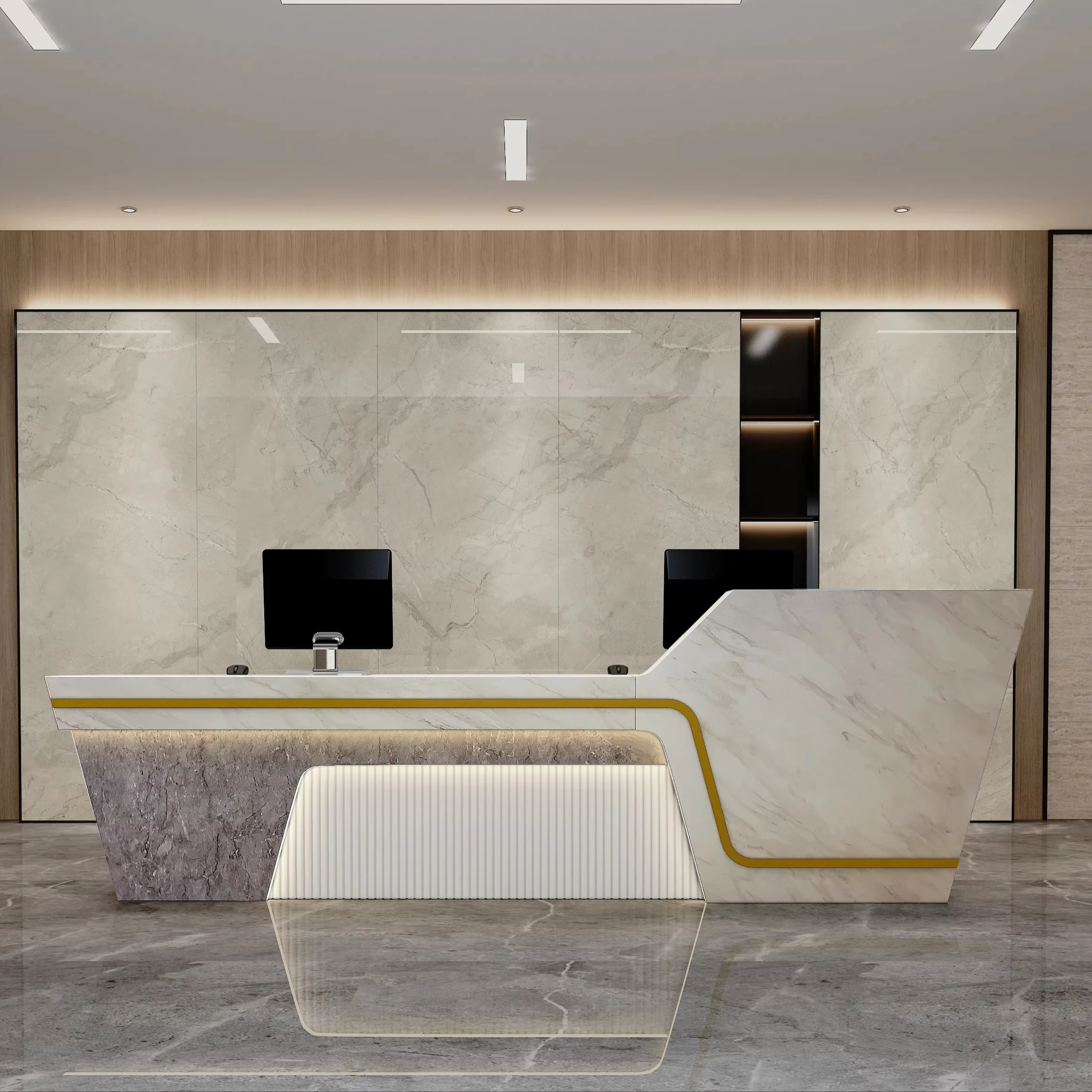 *Modern Extra-large Luxury Wooden Reception Desk LED Lighting Hotel Gym Clinic Office Reception Counter Commercial Furniture